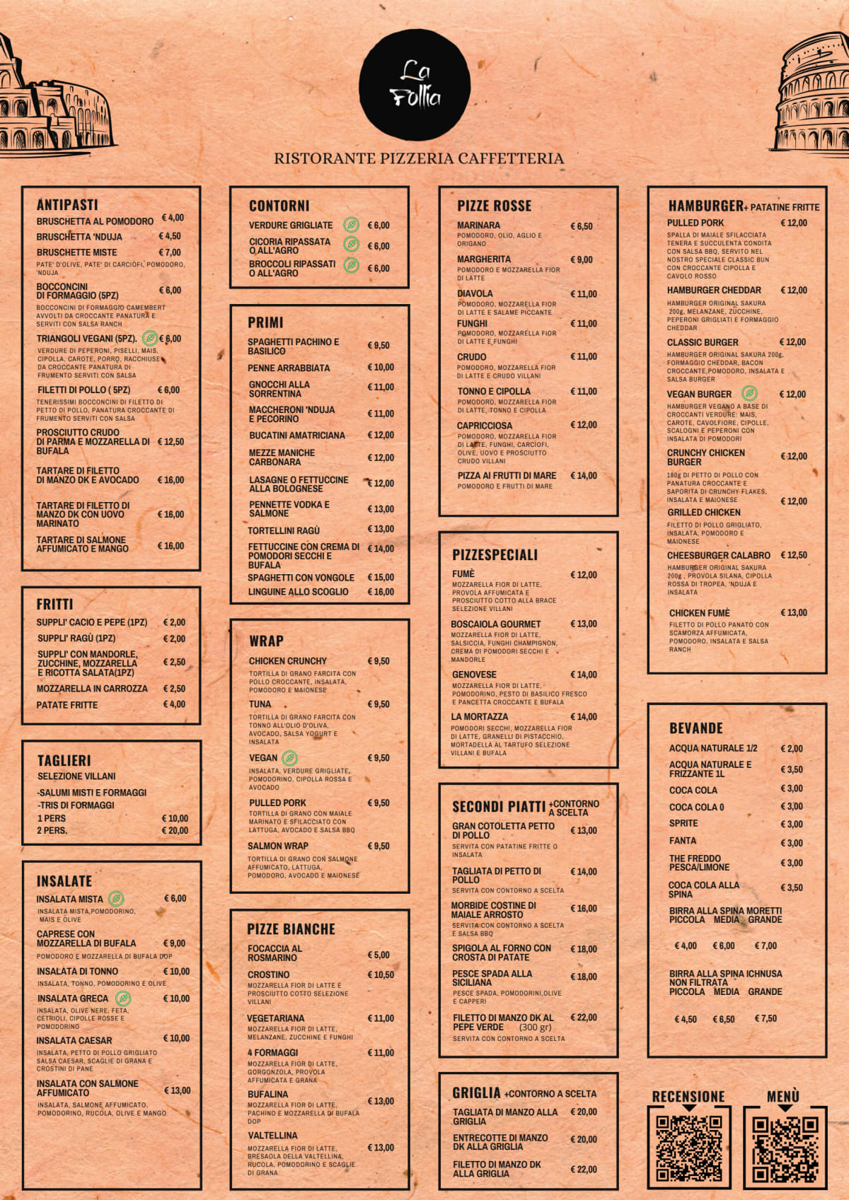 La Follia (trattoria pizzeria) menu