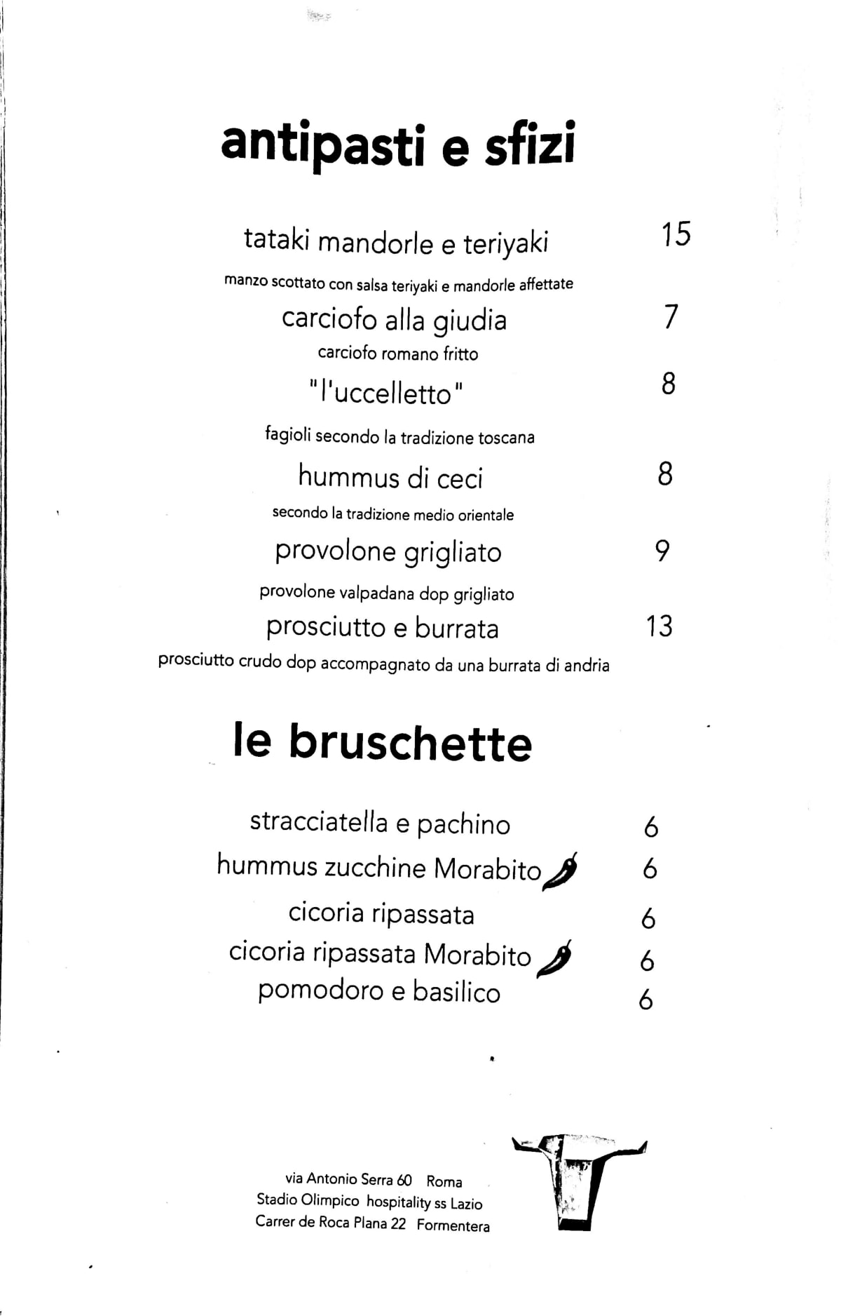 Frankye Bistecca menu