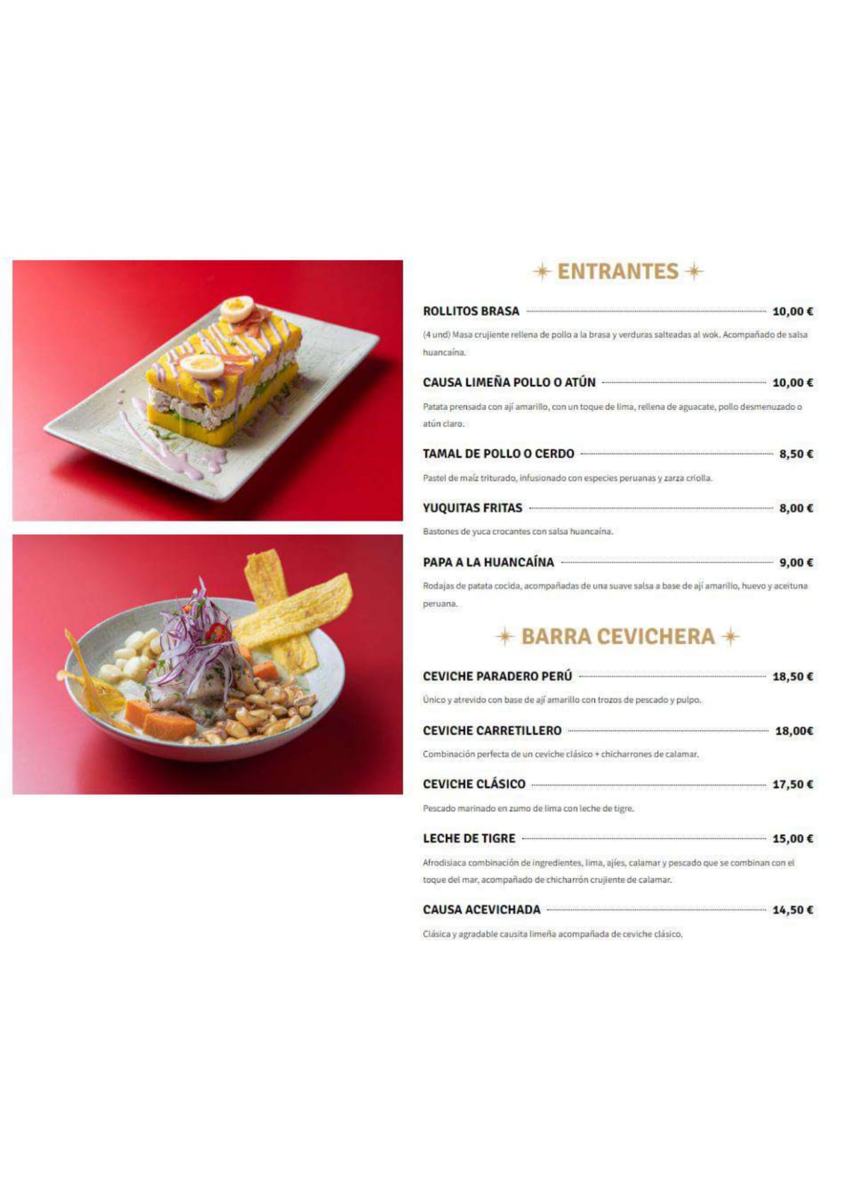 Paradero Perú menu