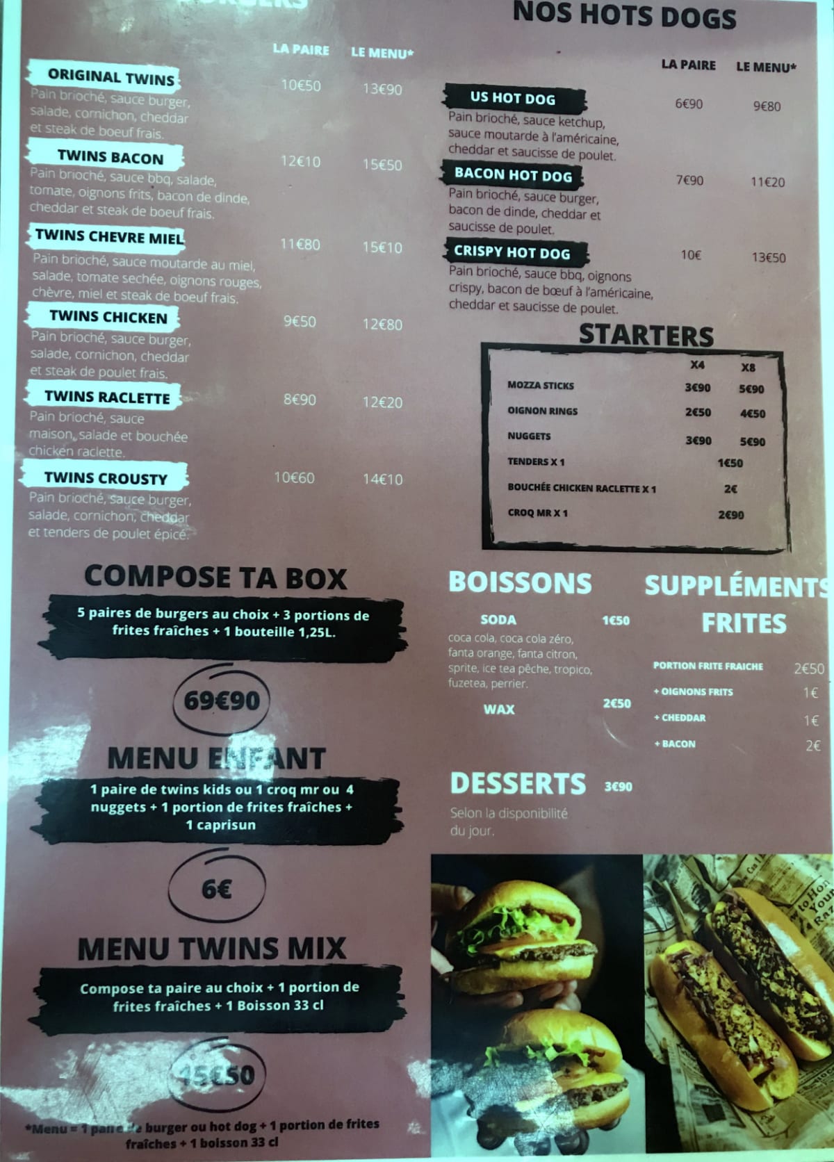 Twins Burger menu