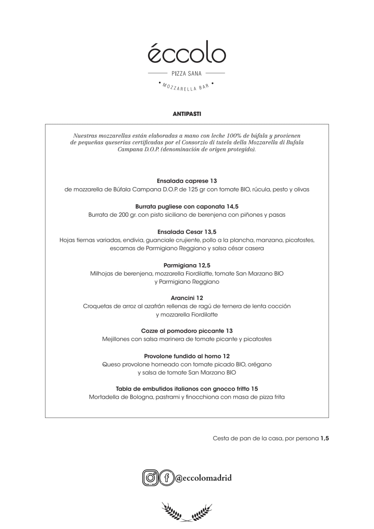 Éccolo menu