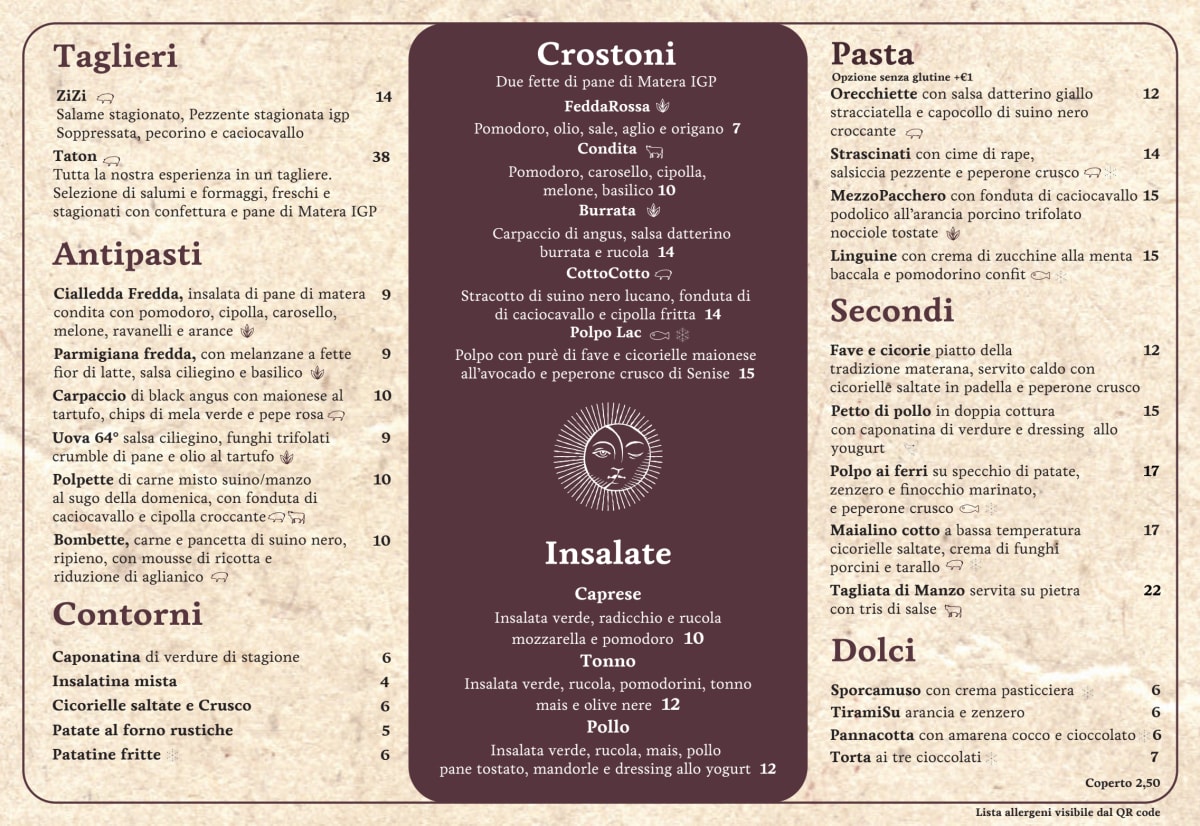 Menu 2023 La Locanda L'antica Credenza em Matera TheFork