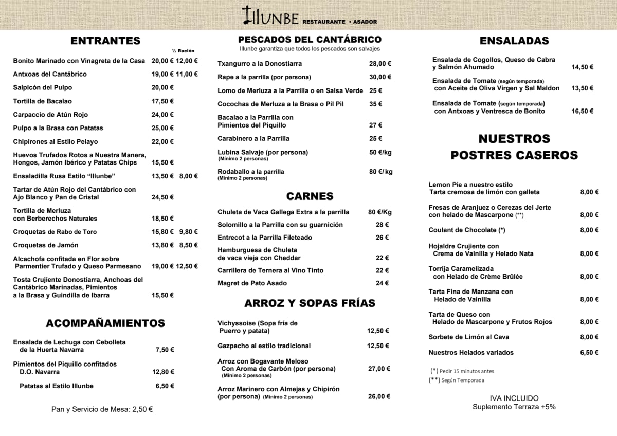 Illunbe Castellana menu