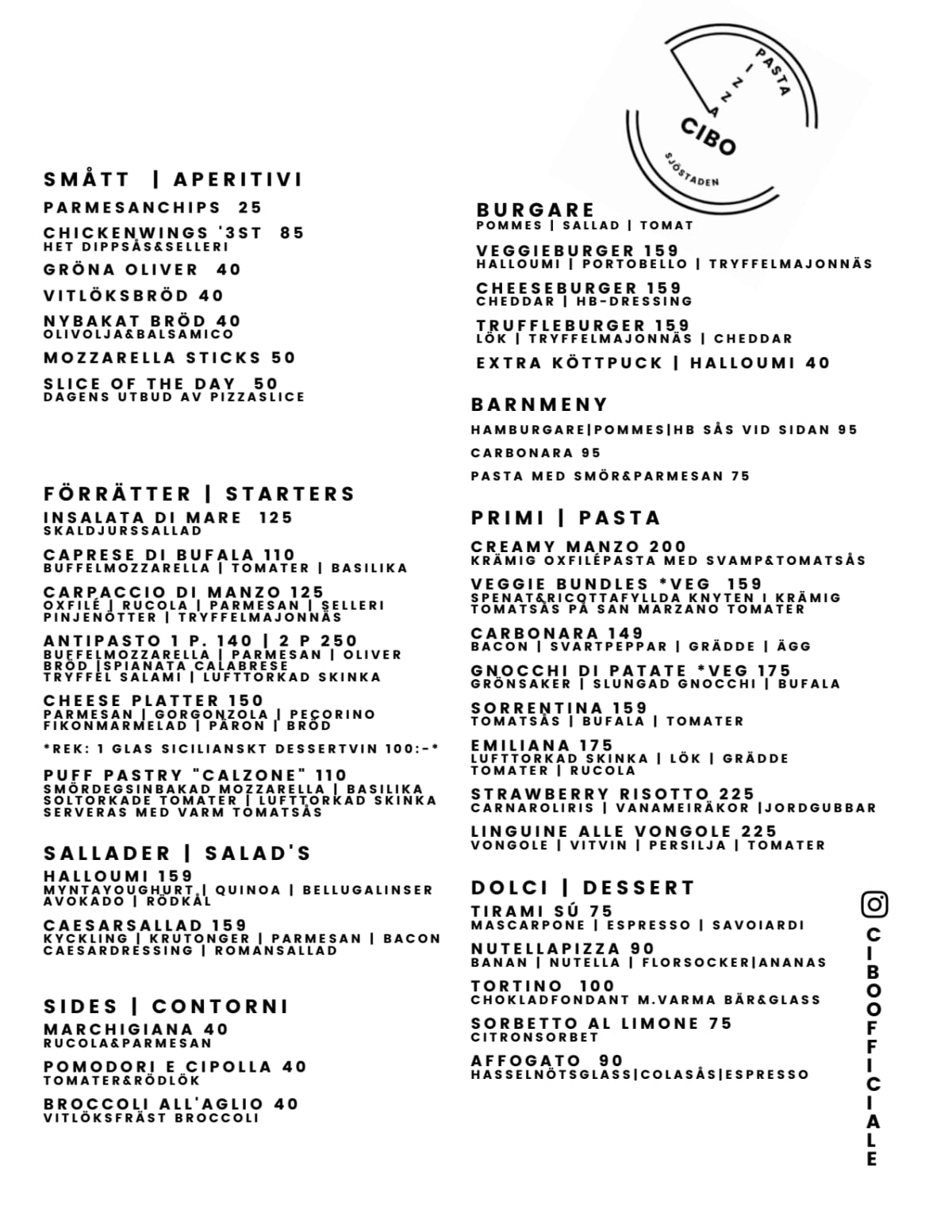 Cibo Italo-Americano menu