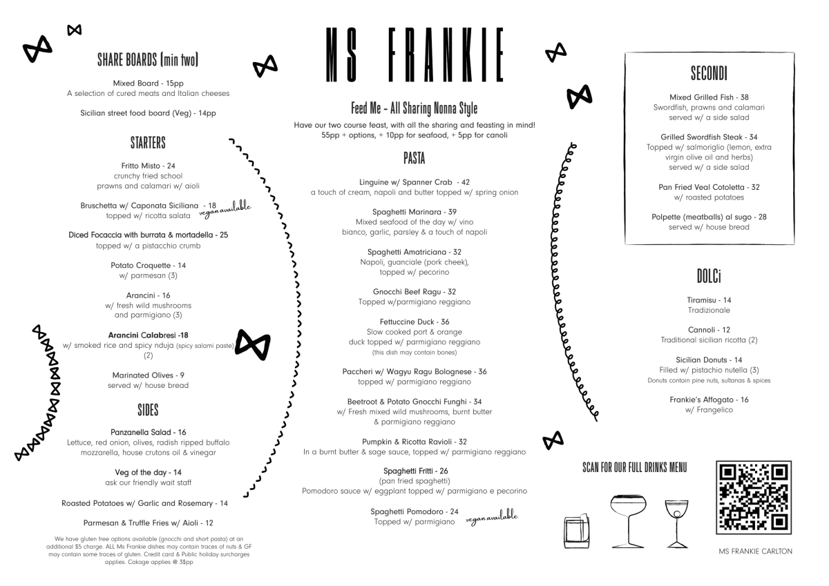 Carte et Menus 2023 Ms Frankie Carlton à Carlton (VIC) TheFork
