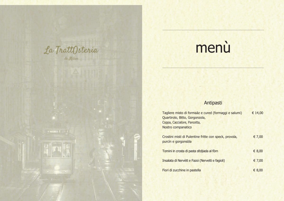 La TrattOsteria de Milan menu