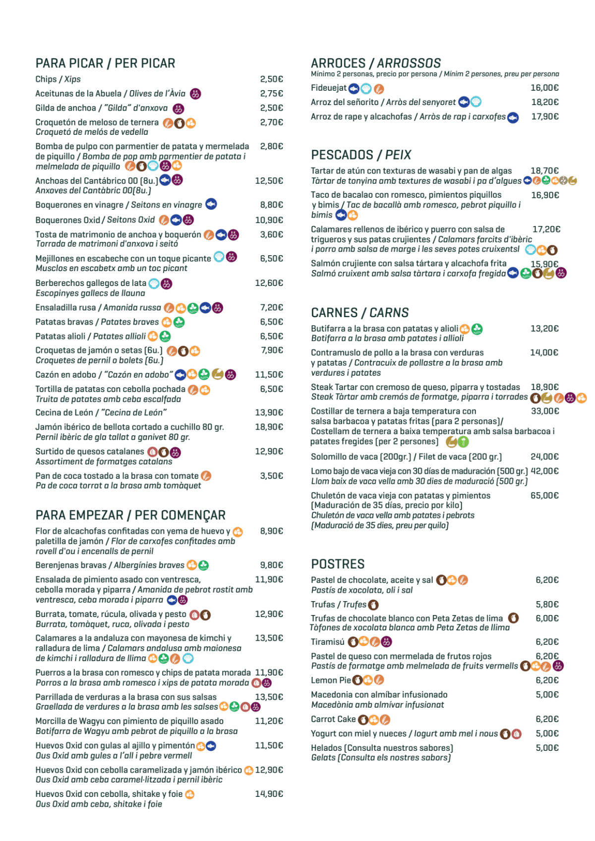 Oxid La Tertulia menu