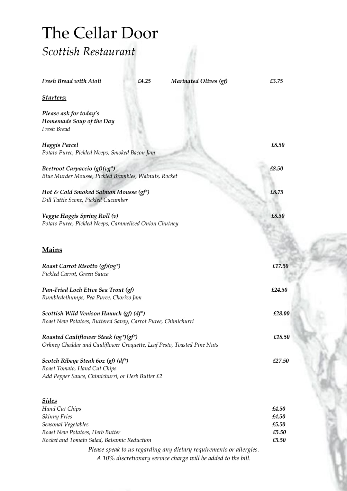 Carte et Menus 2024 The Cellar Door à Edinbourg TheFork