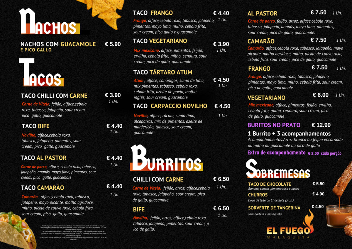 El Fuego Malagueta menu