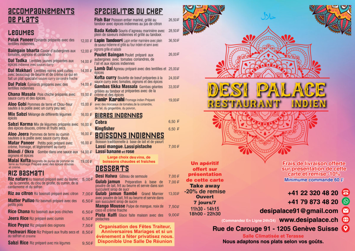 Desi palace menu