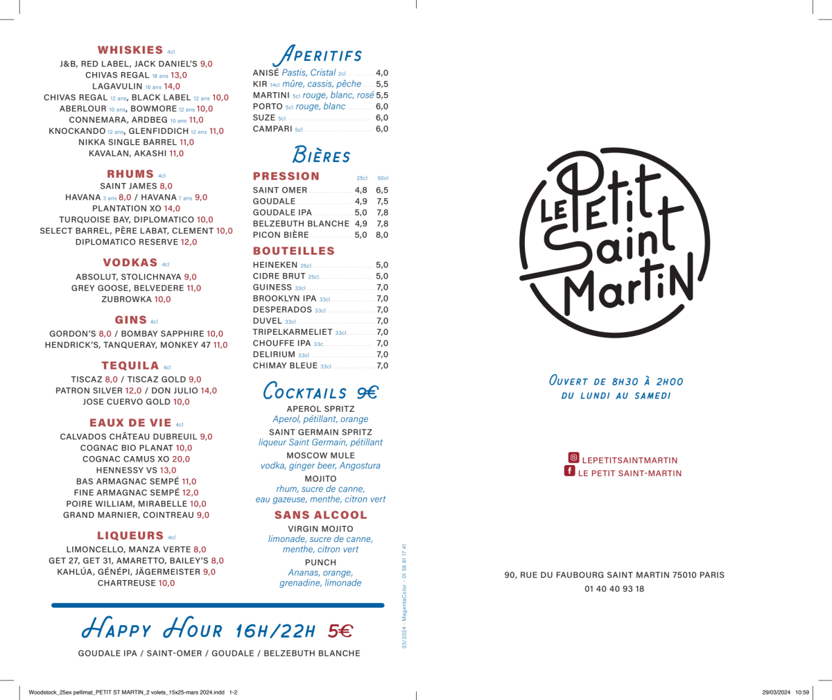 Le Petit Saint Martin menu