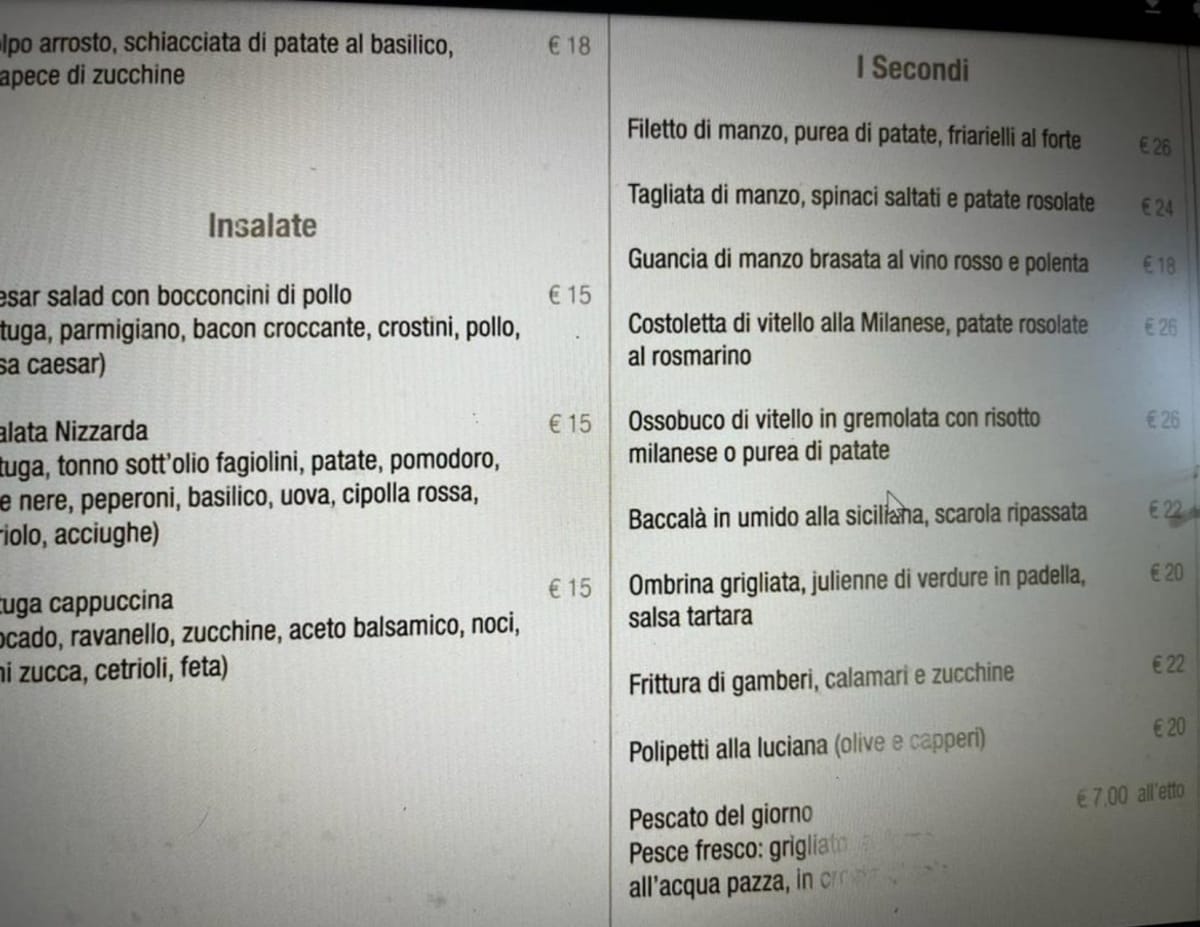 Camillo Benso menu