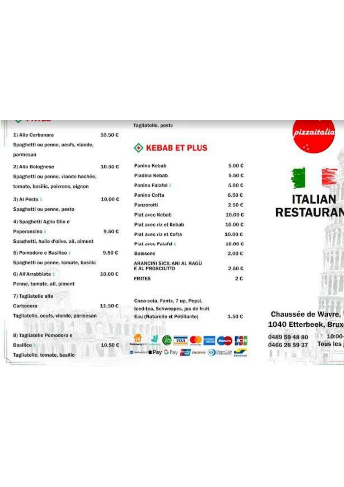 Pizza Italia menu