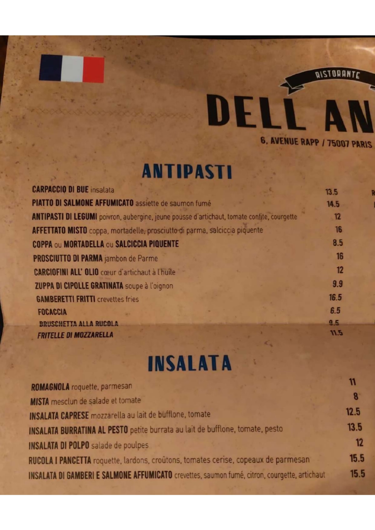 Trattoria Dell'Angelo menu