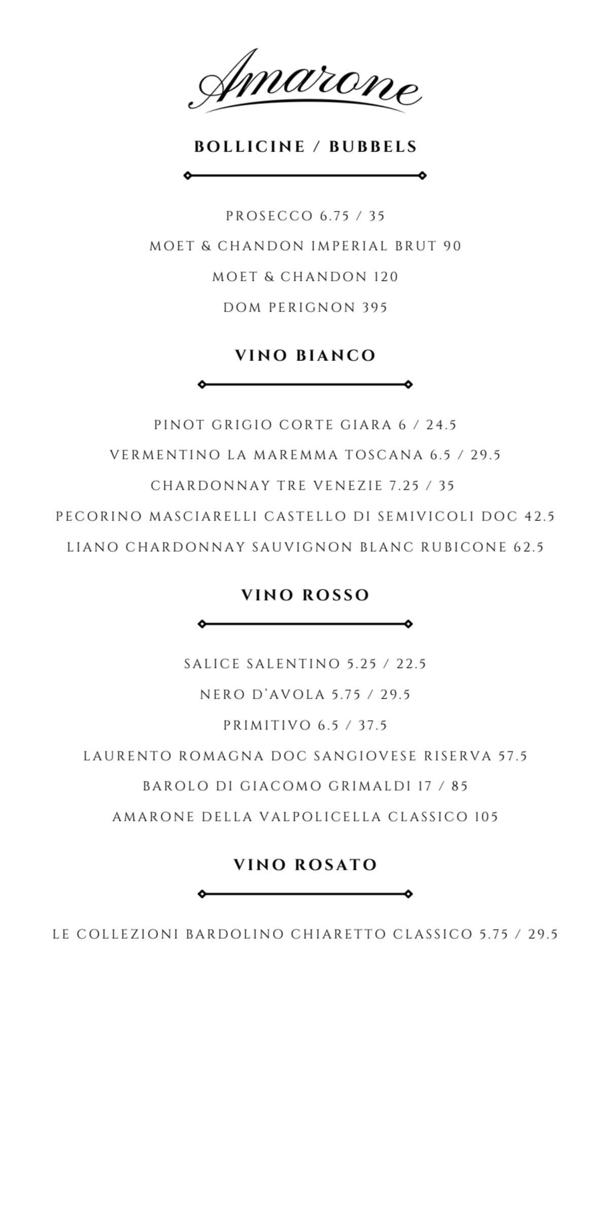 Ristorante Pizzeria Amarone menu