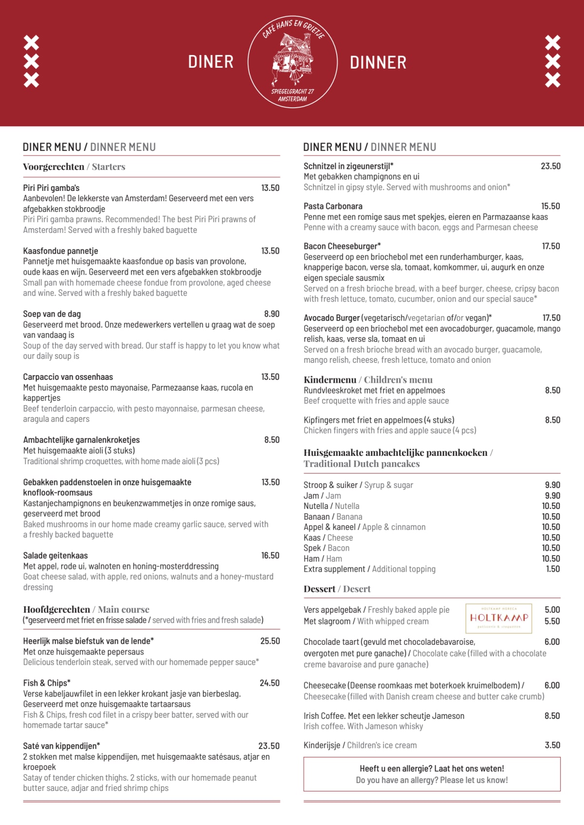 Cafe Restaurant Hans en Grietje menu