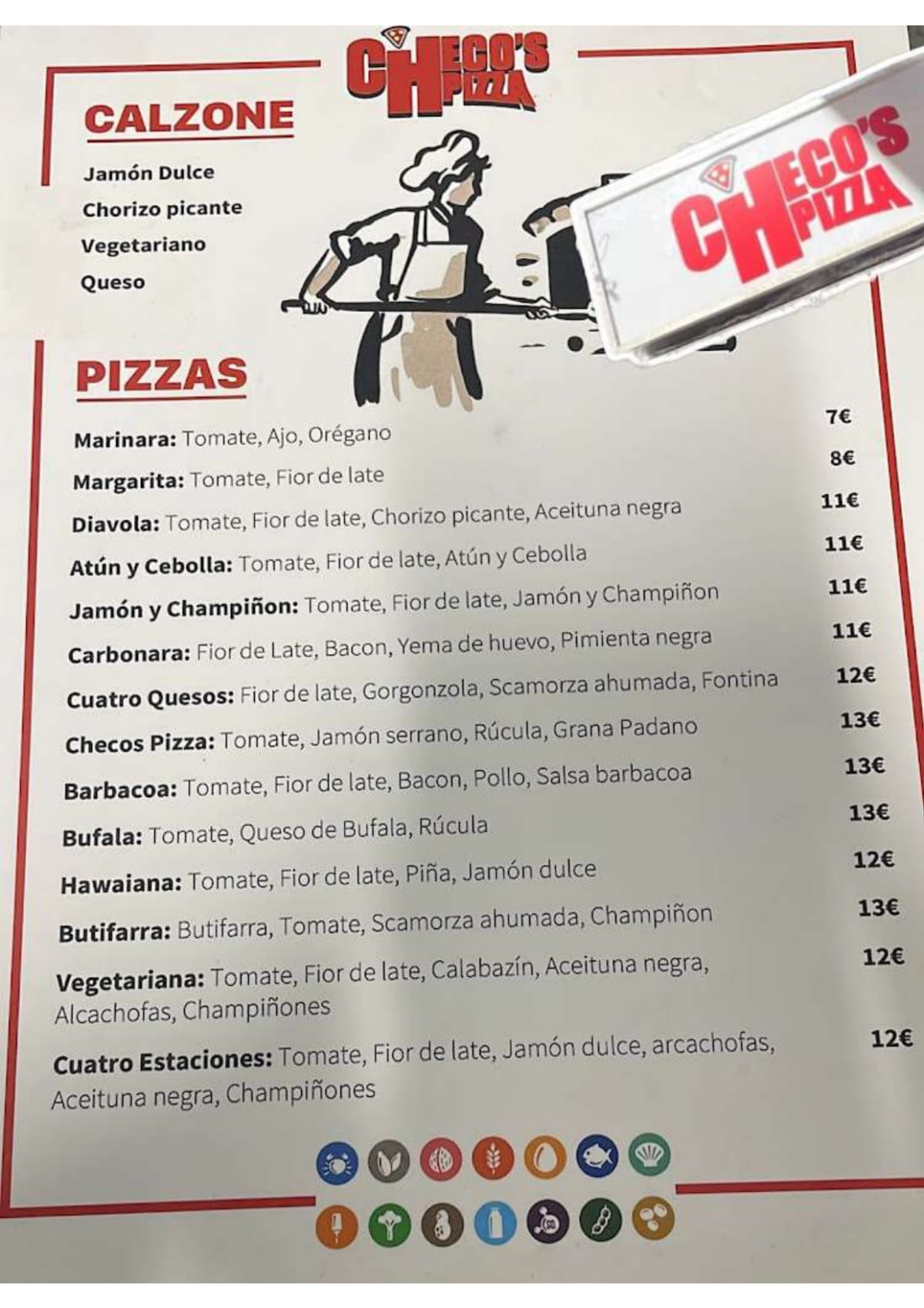 Checo's pizza menu