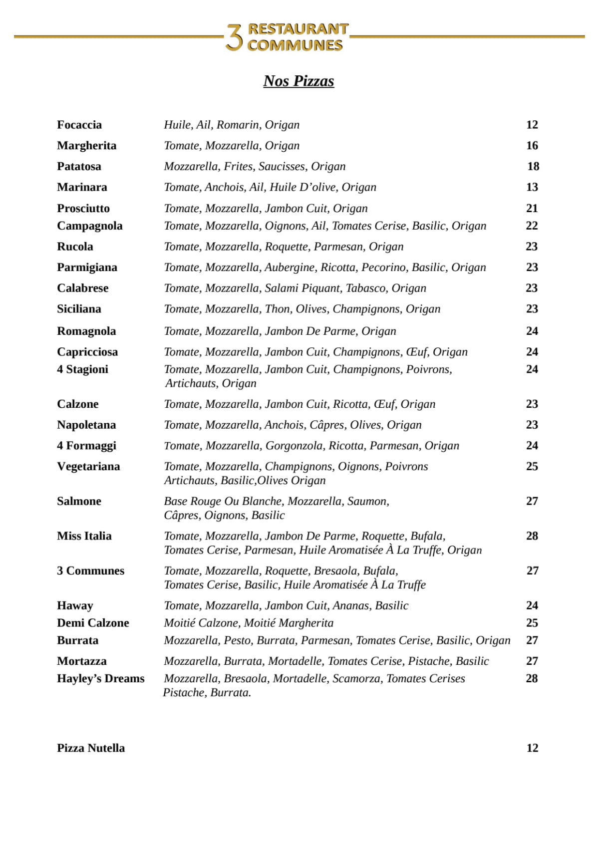 Les 3 Communes menu