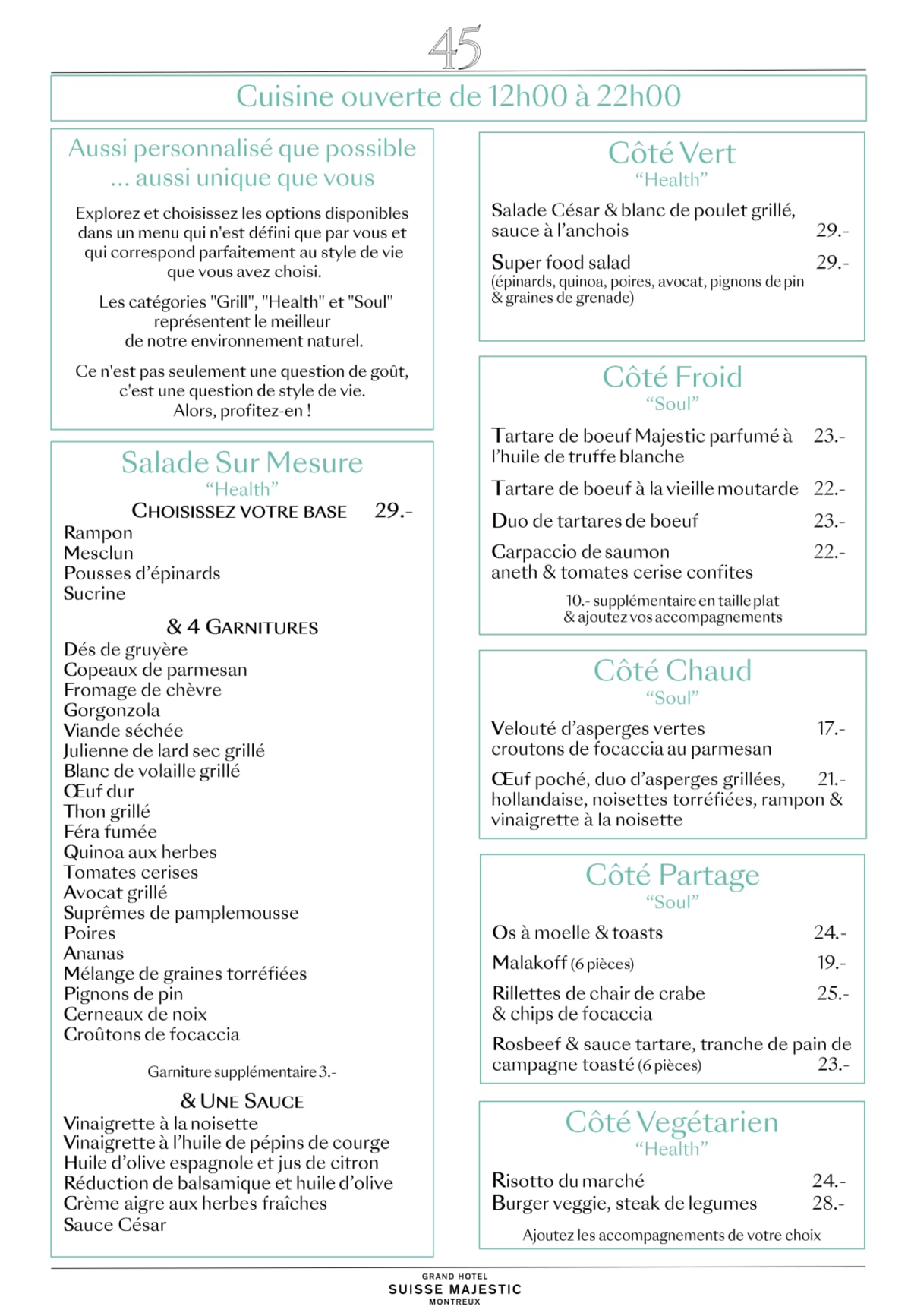 Menu 2023 45 Grill & Health in Montreux TheFork