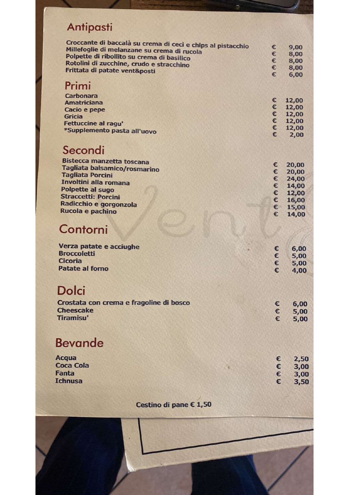 Vent8posti di Alessandro Onori - Cucina Romana e Marinara menu