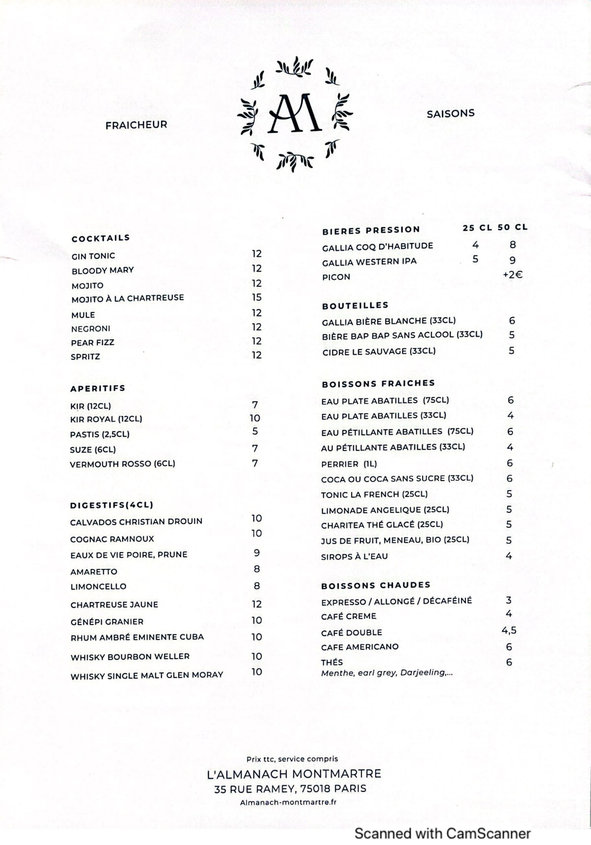 L'Almanach menu