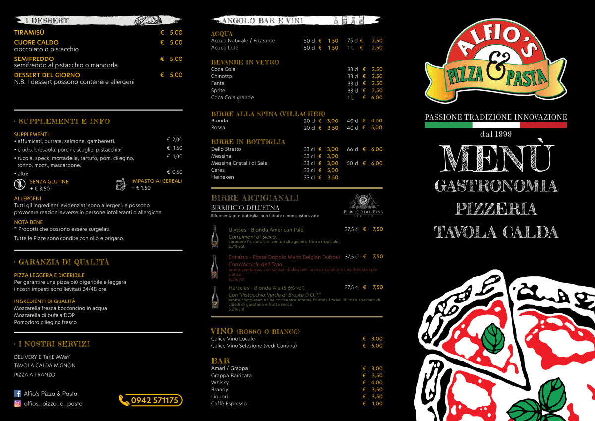 Menu 2024 Alfio's Pizza & Pasta in Giardini Naxos TheFork