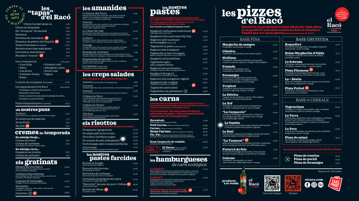 El Racó Pizzería Mediterránea-Maremágnum menu