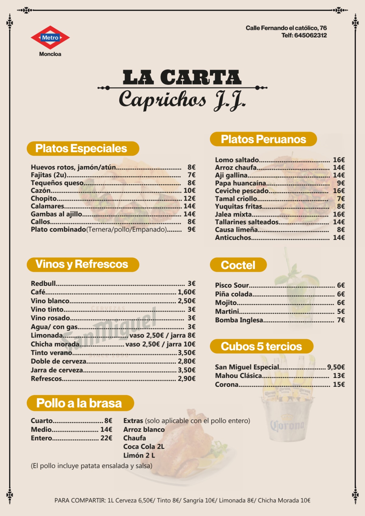 Caprichos JJ menu