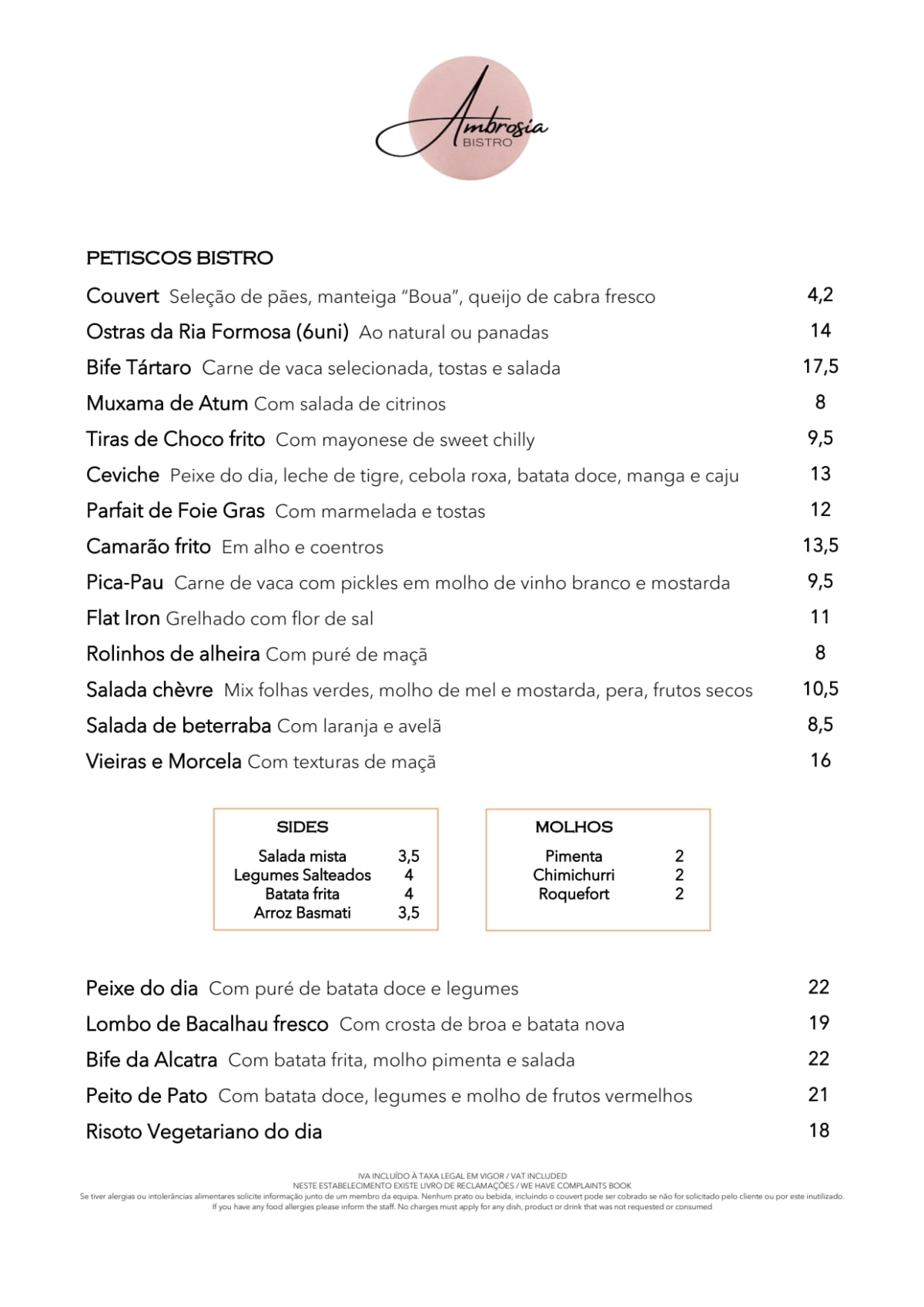 Ambrosia menu top