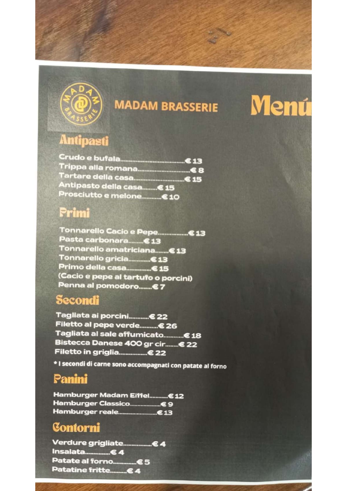 Madam Brasserie menu