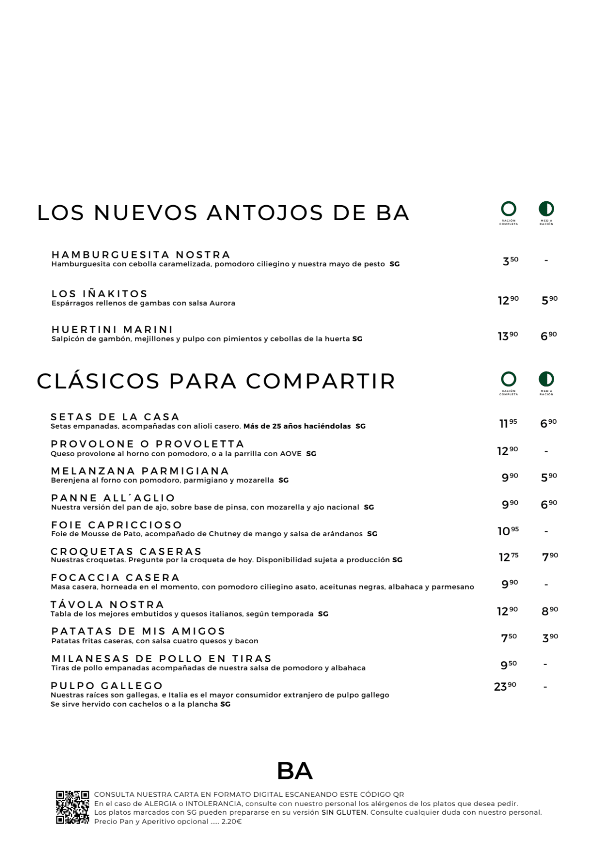 La Bella Anna menu