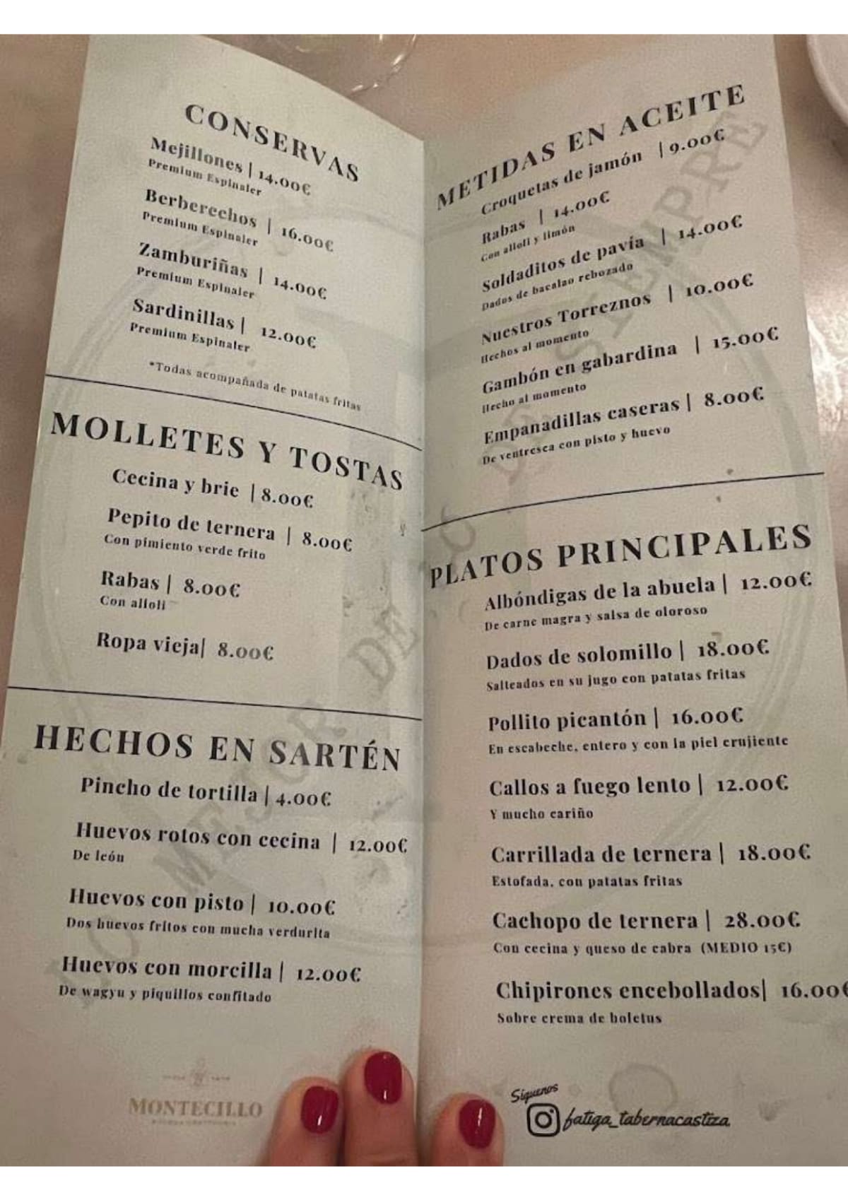 Fatiga Taberna Castiza menu