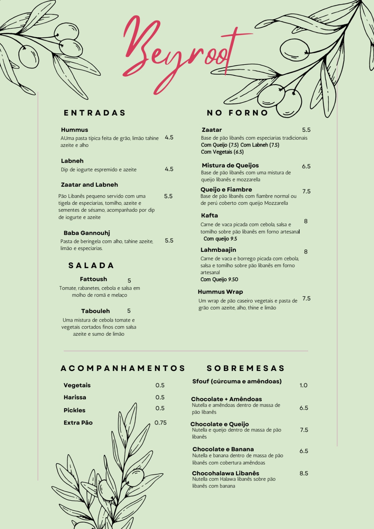 Bey-root Lisbon menu