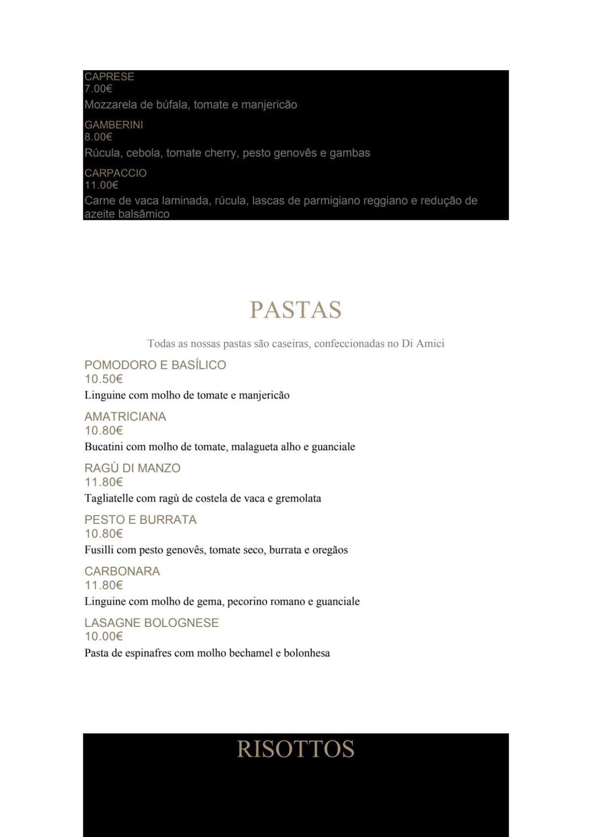 Di Amici Pizza em Casa menu