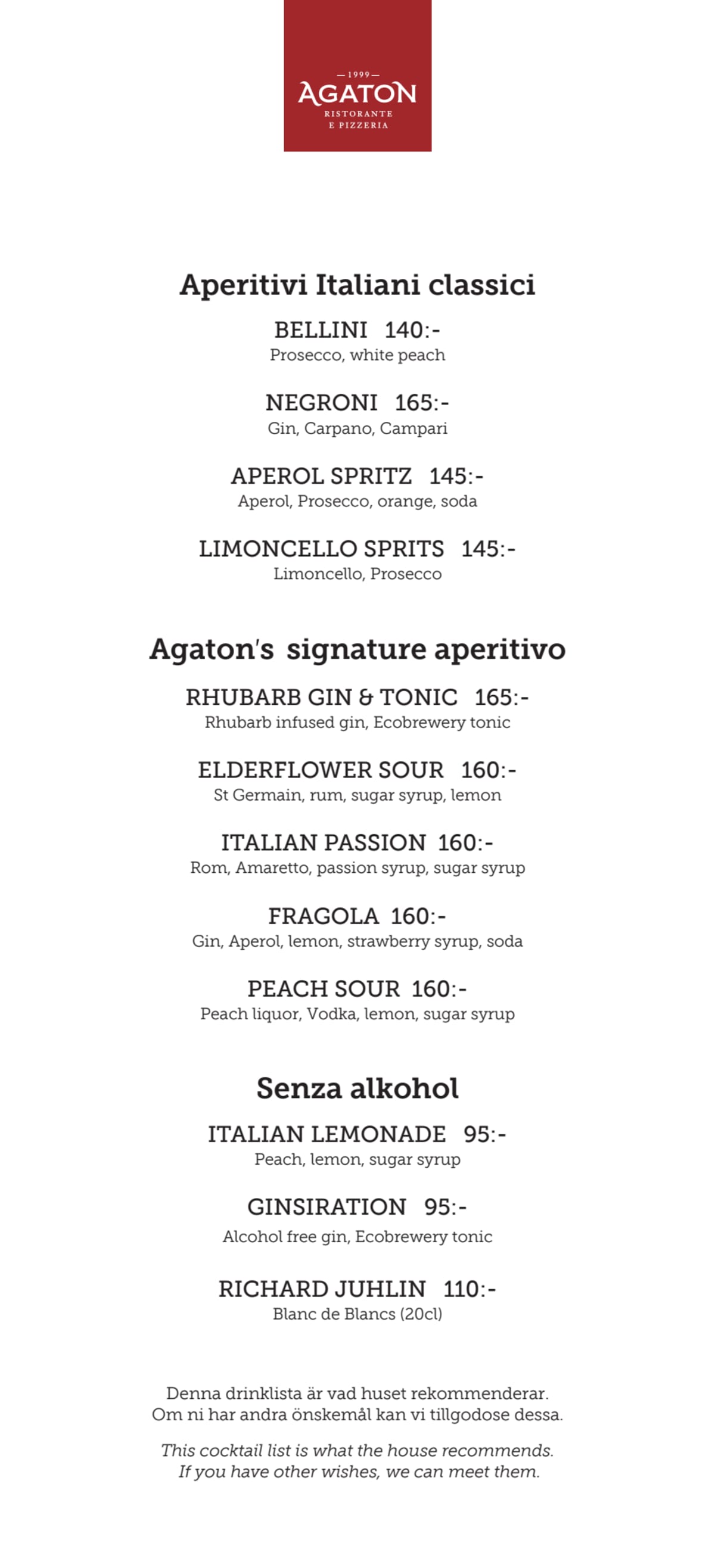 Agaton menu