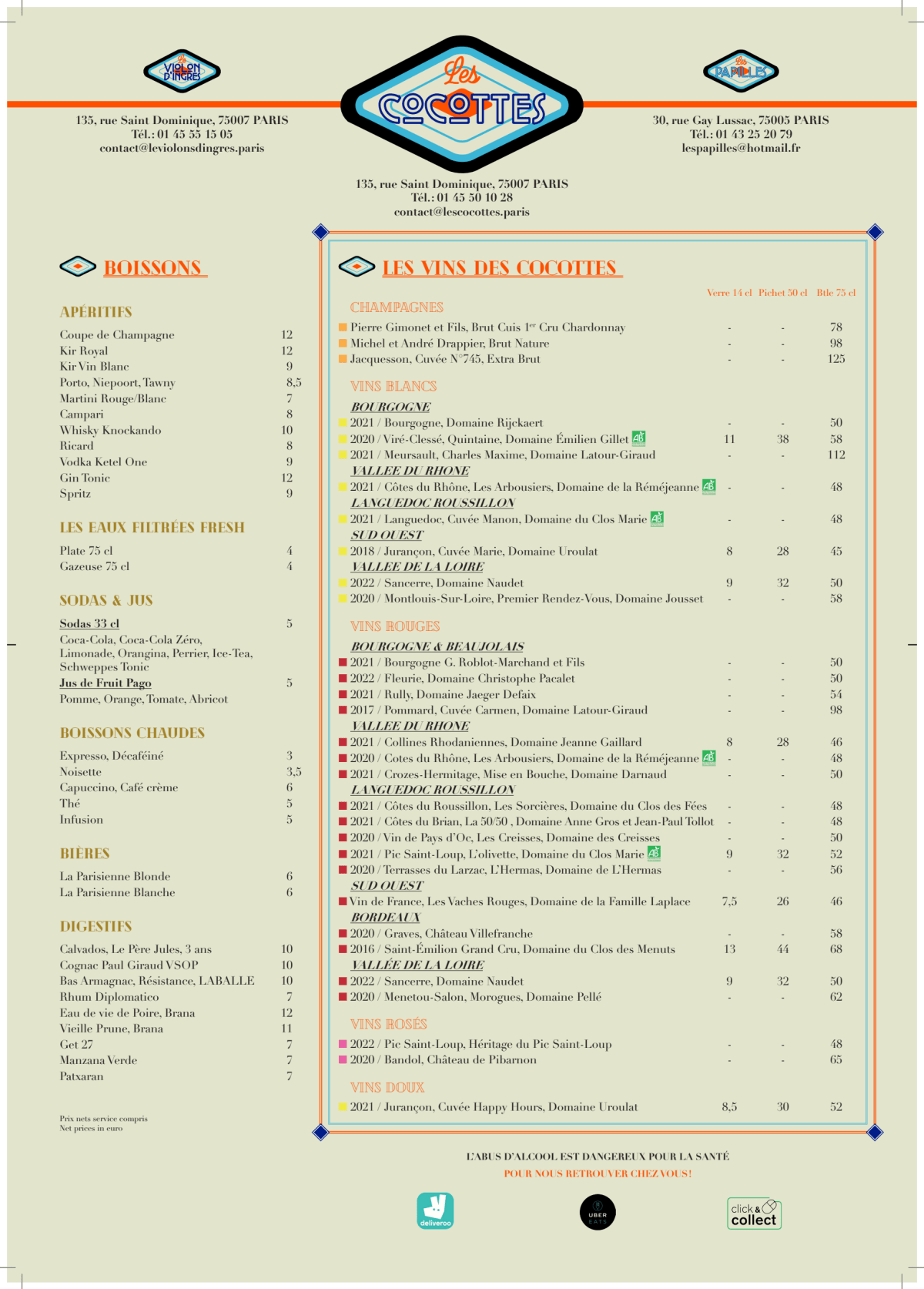 Les Cocottes Tour Eiffel menu