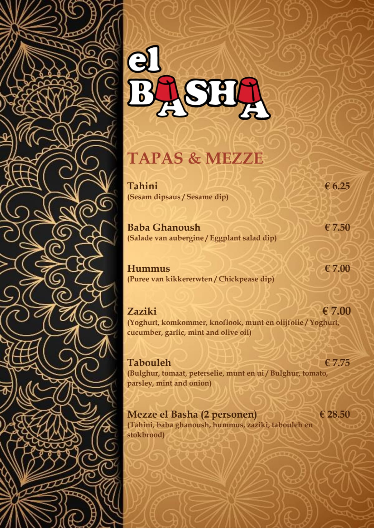 Menu 2024 El Basha in Den Haag TheFork