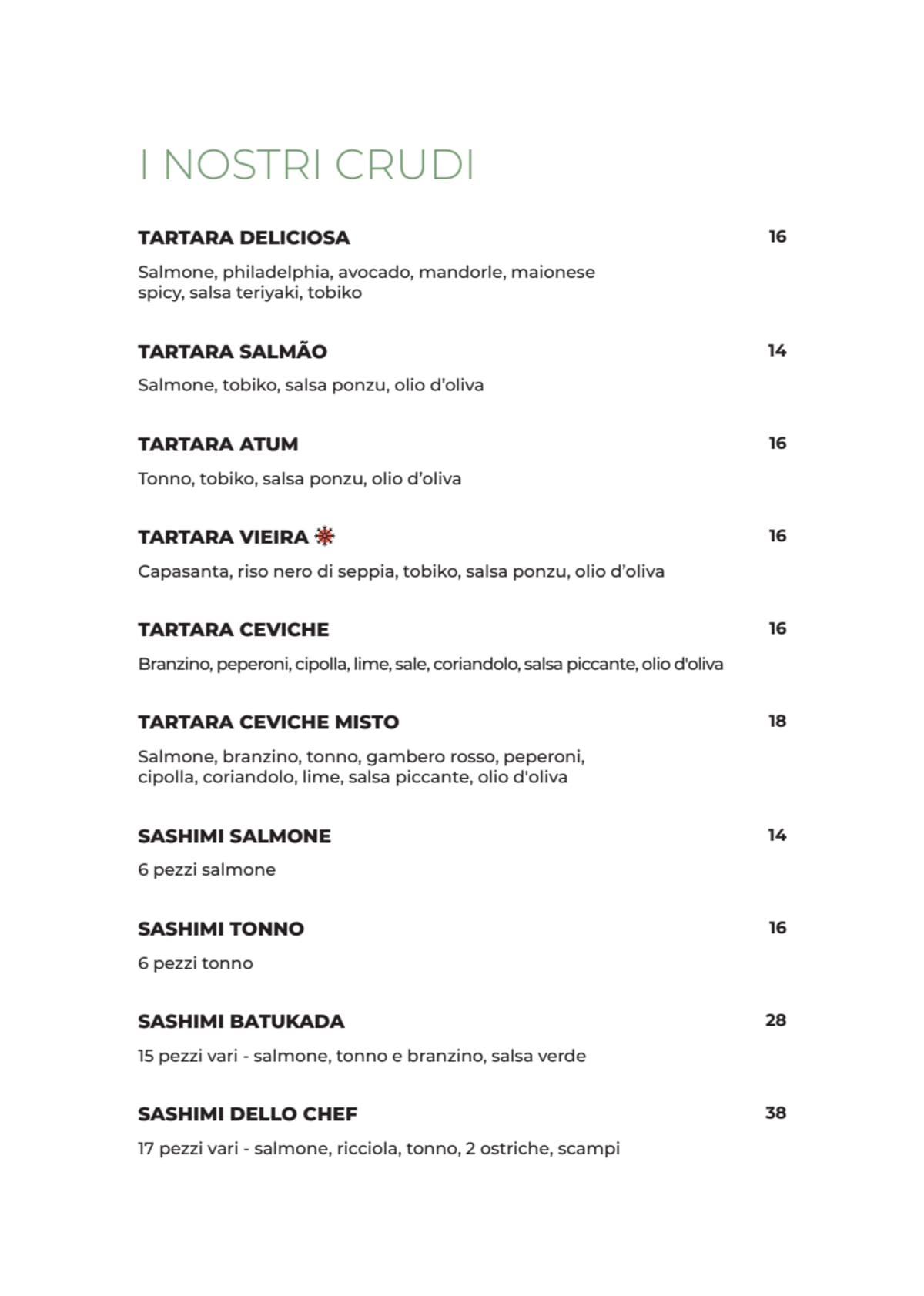 Batukada menu