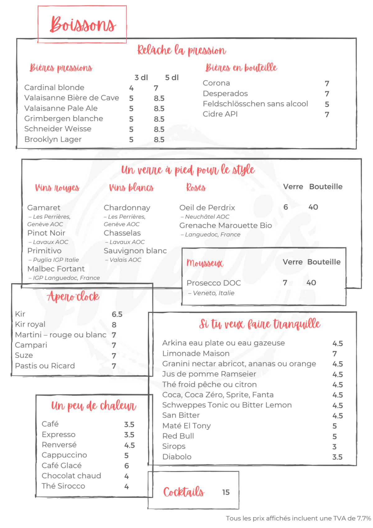 Café Métis menu