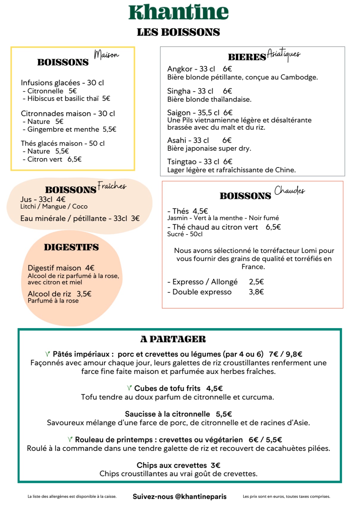 Khantine par le petit cambodge menu