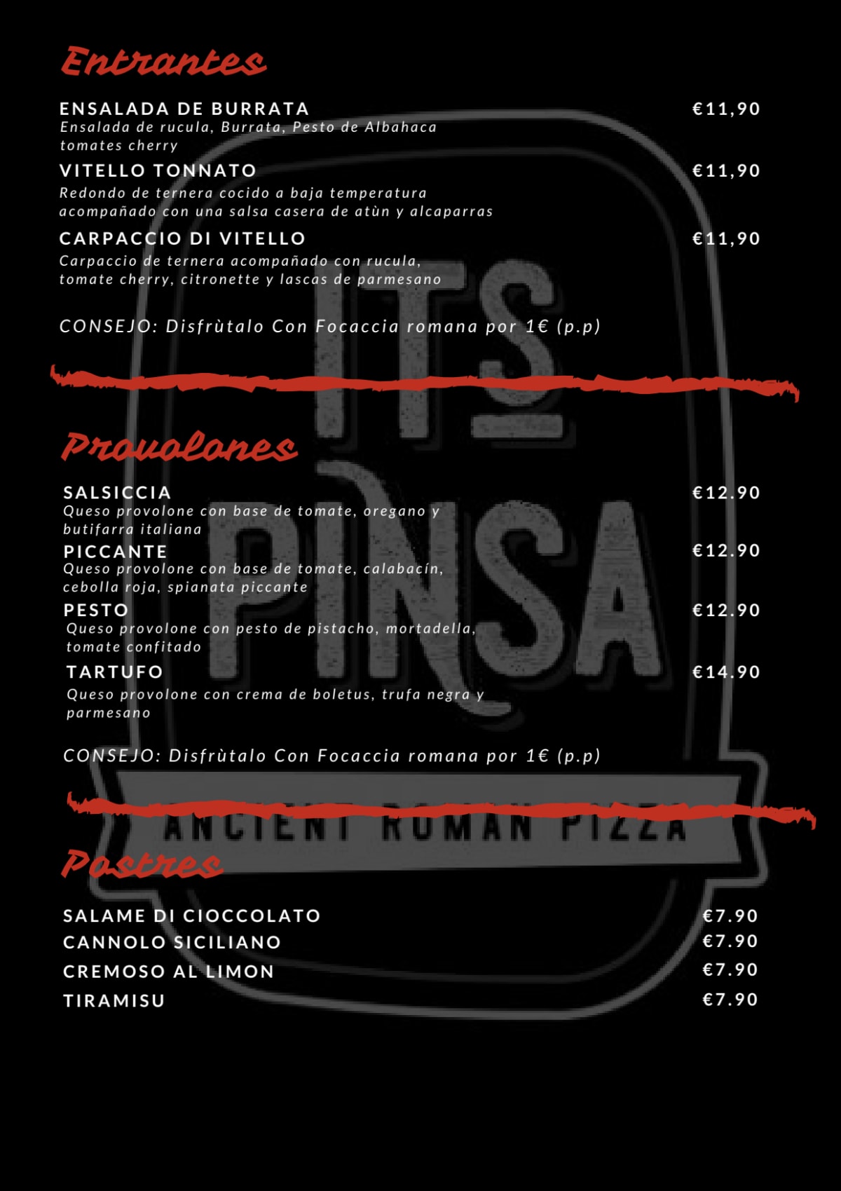 It's Pinsa Madrid menu