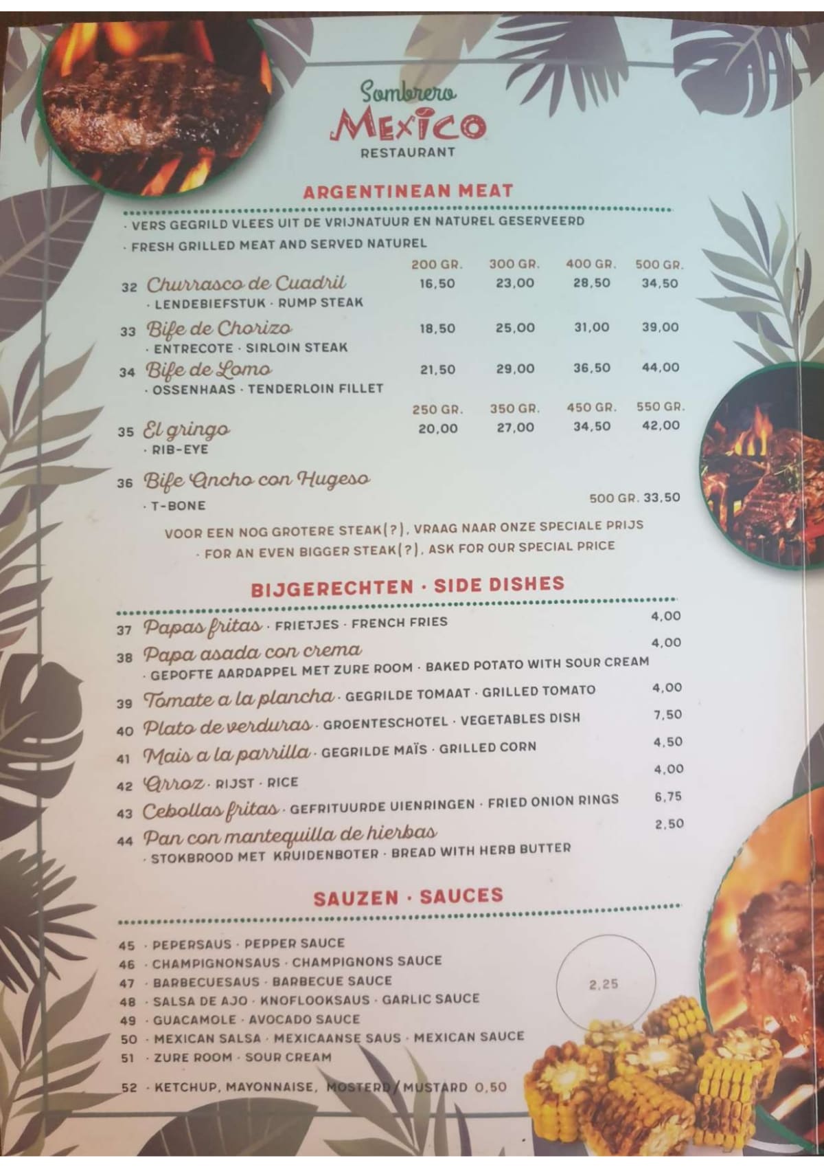 Sombrero Mexico menu