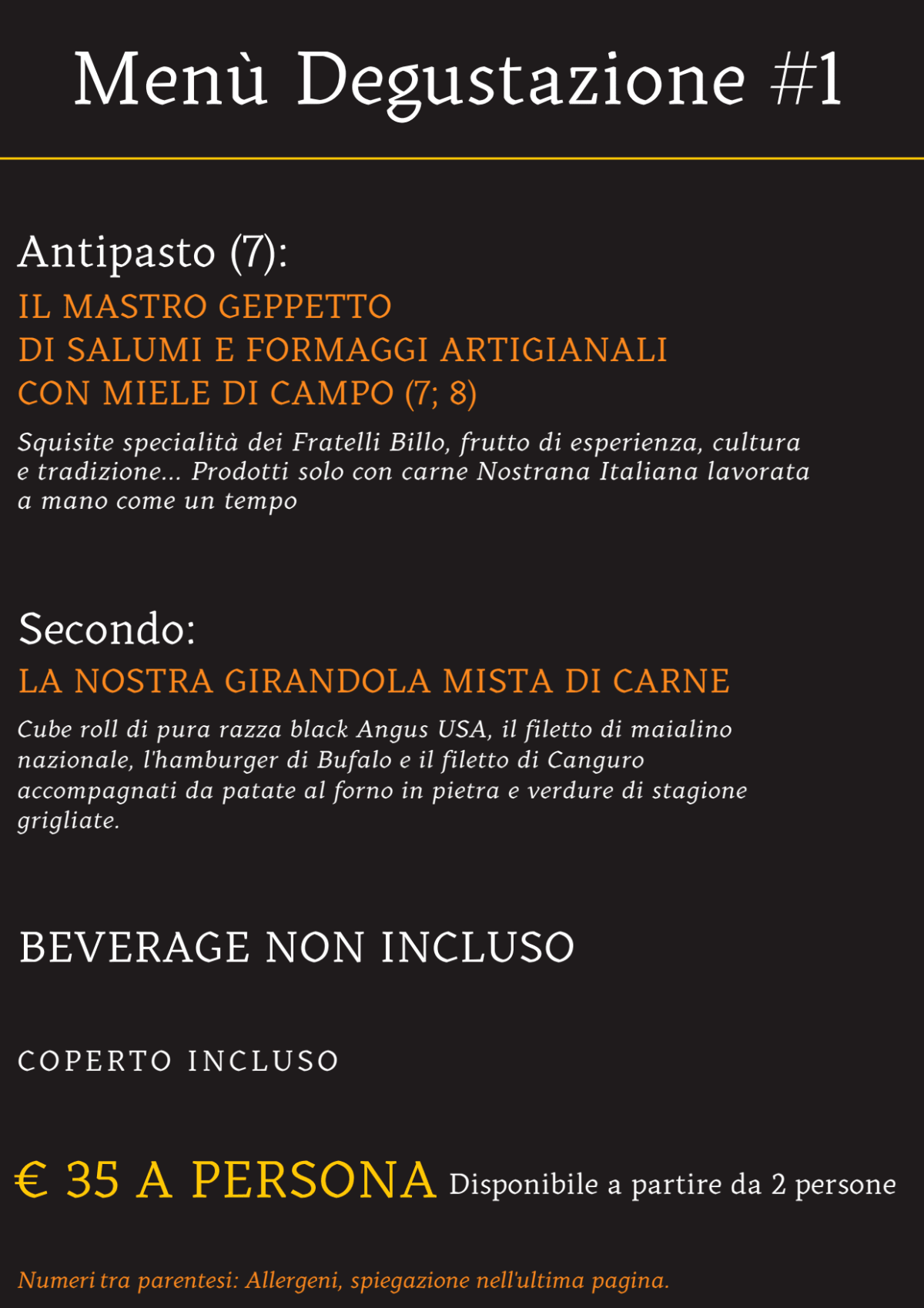 La Buatta del Kangaroo menu