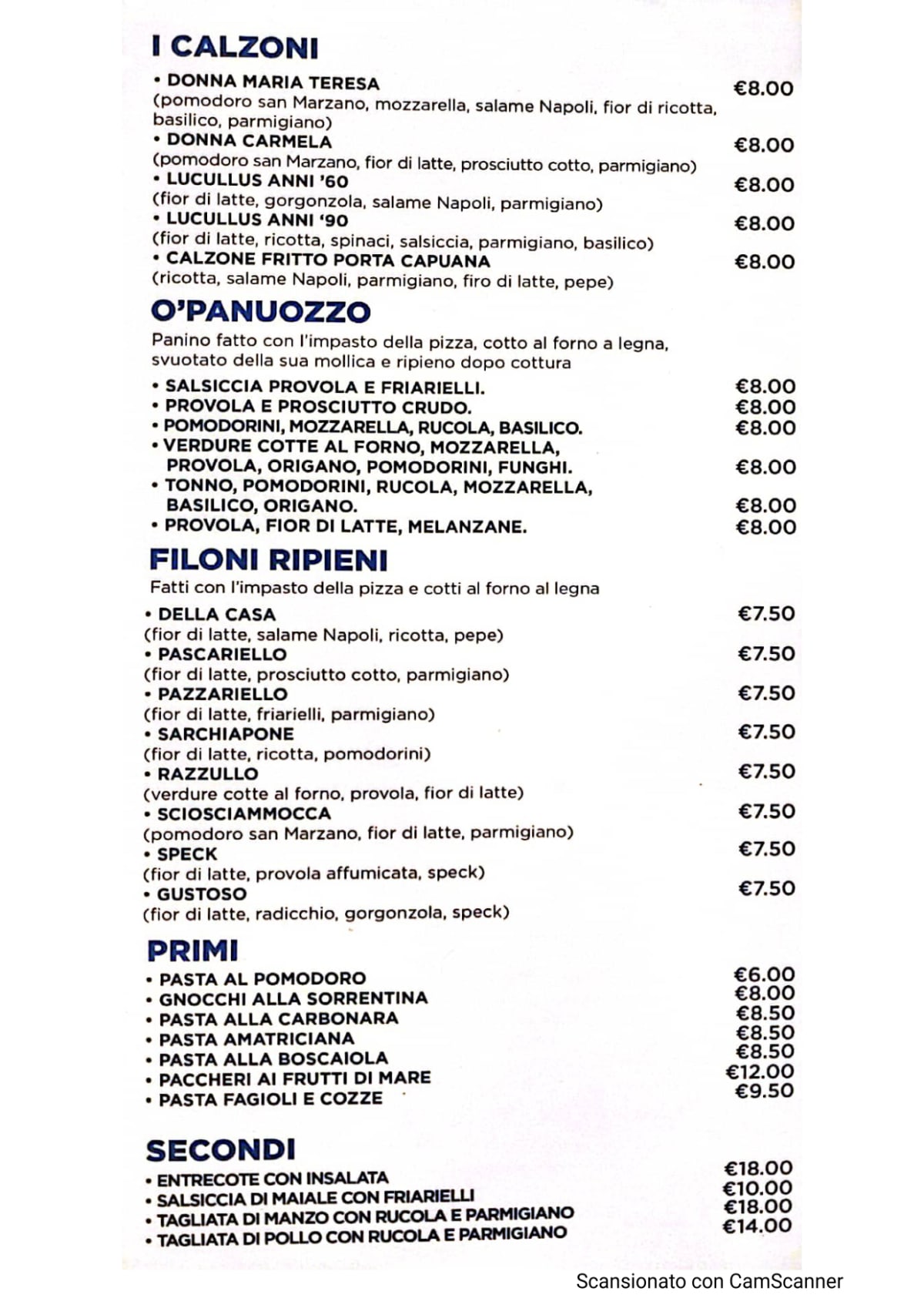 Pizzeria da Marco menu