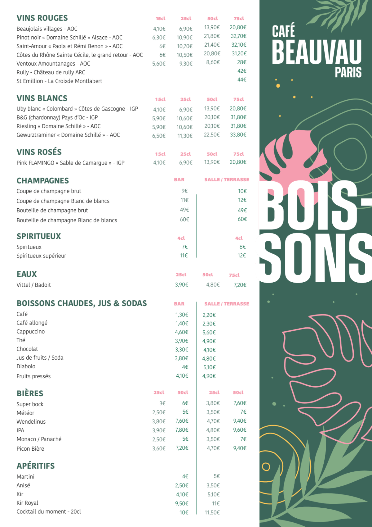 Café Beauvau menu