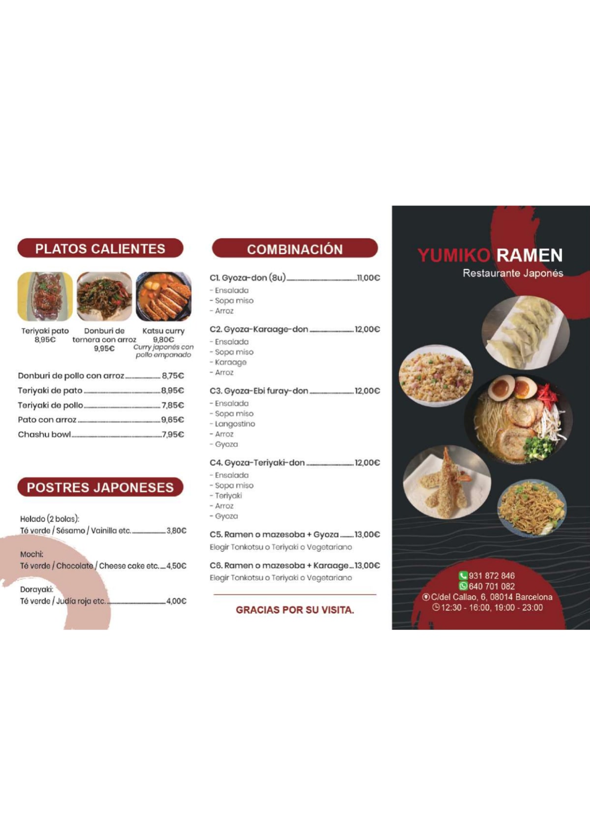 Yumiko Ramen menu