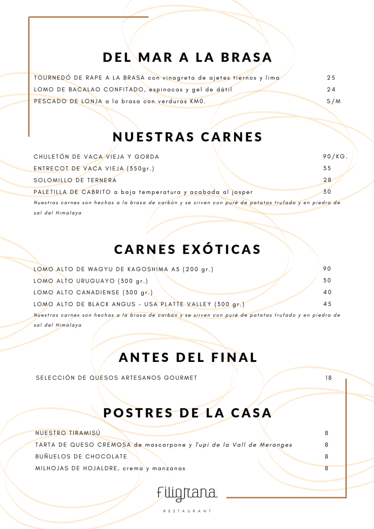 Filigrana by Eboca Restaurant menu