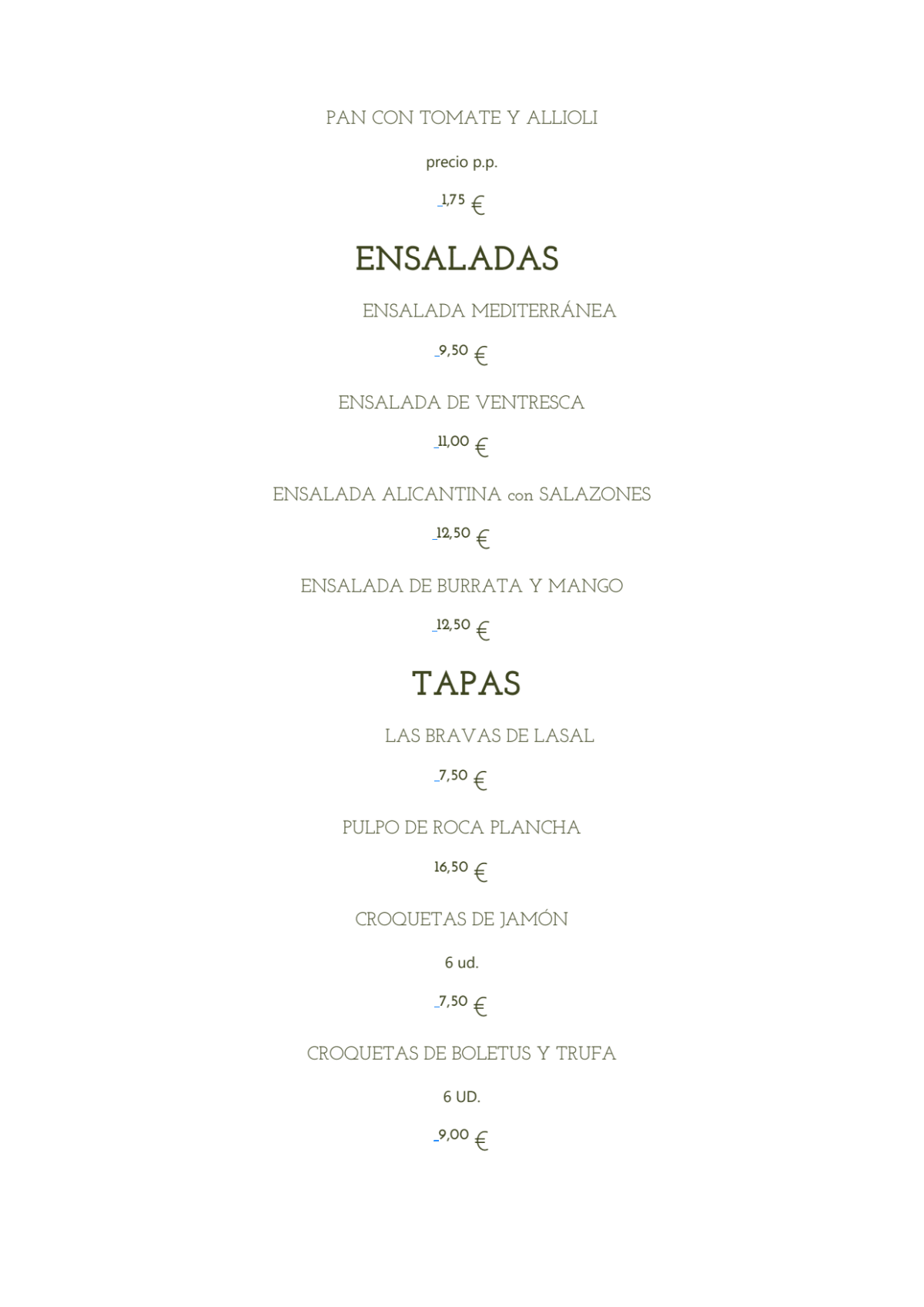 Menu 2024 La Sal in Santa Pola TheFork