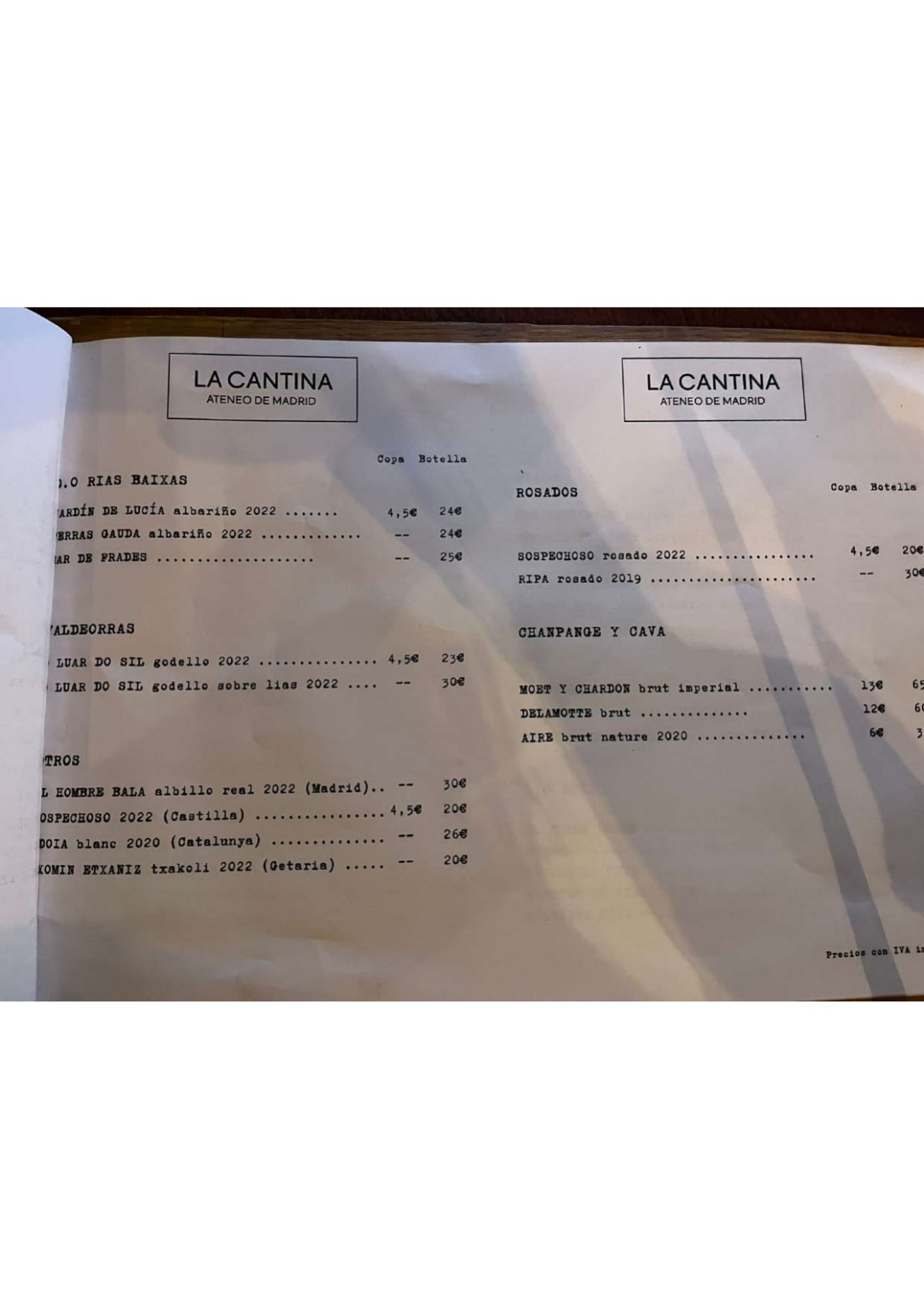 La Cantina del Ateneo menu