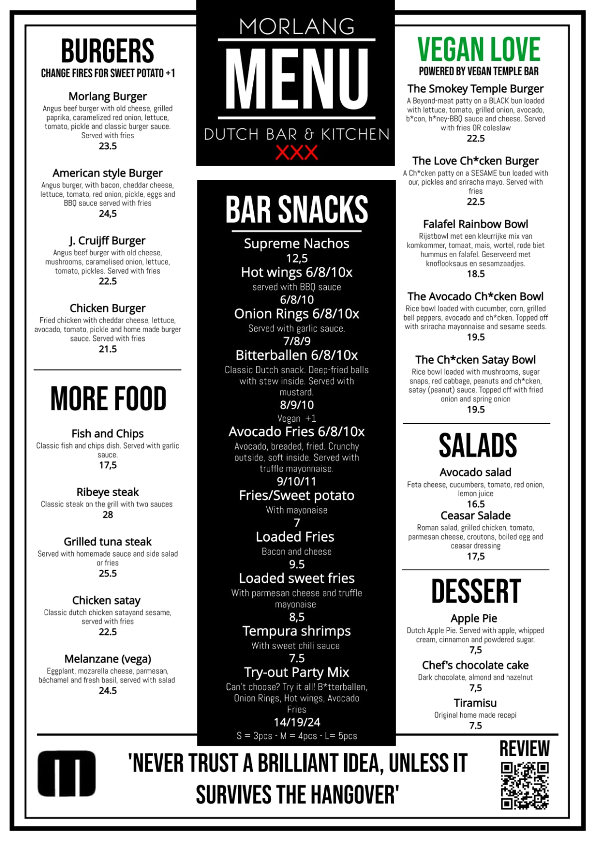 Morlang Dutch Bar & Kitchen menu